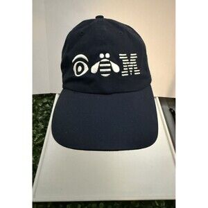 Classic IBM logo baseball cap featuring embroidered front graphics on a navy blu